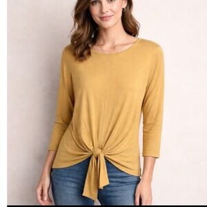 J.Jill small tie knot front blouse yellow gold 3/4 sleeve boho old money